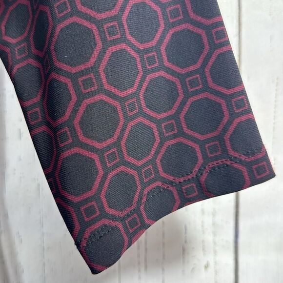 Lauren Ralph Lauren Knot Ruffle Ruched Black Burgundy 3/4 Sleeves Midi Dress - Picture 8 of 15